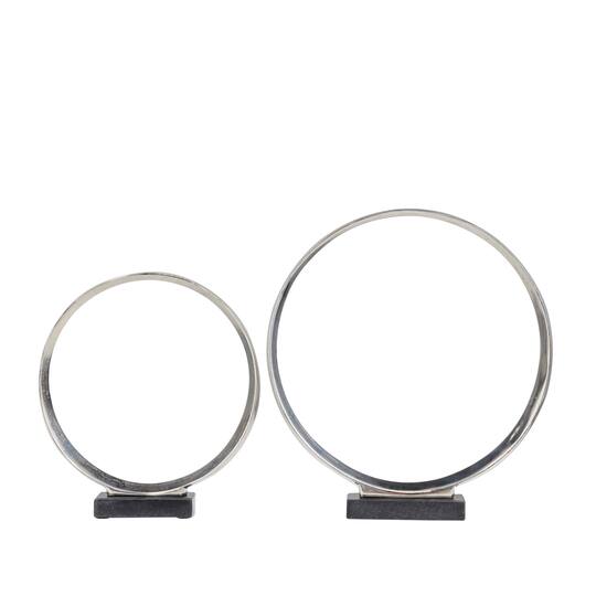 Silver Aluminum Geometric Sculpture with Marble Base Set